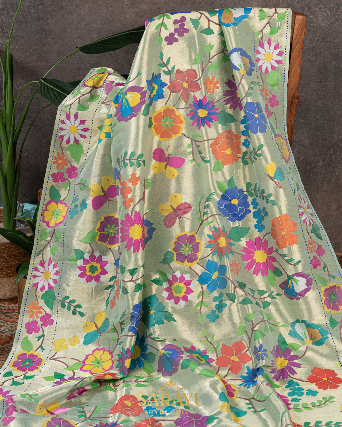 Ice Blue Pure Tissue Paithani All Over Saree