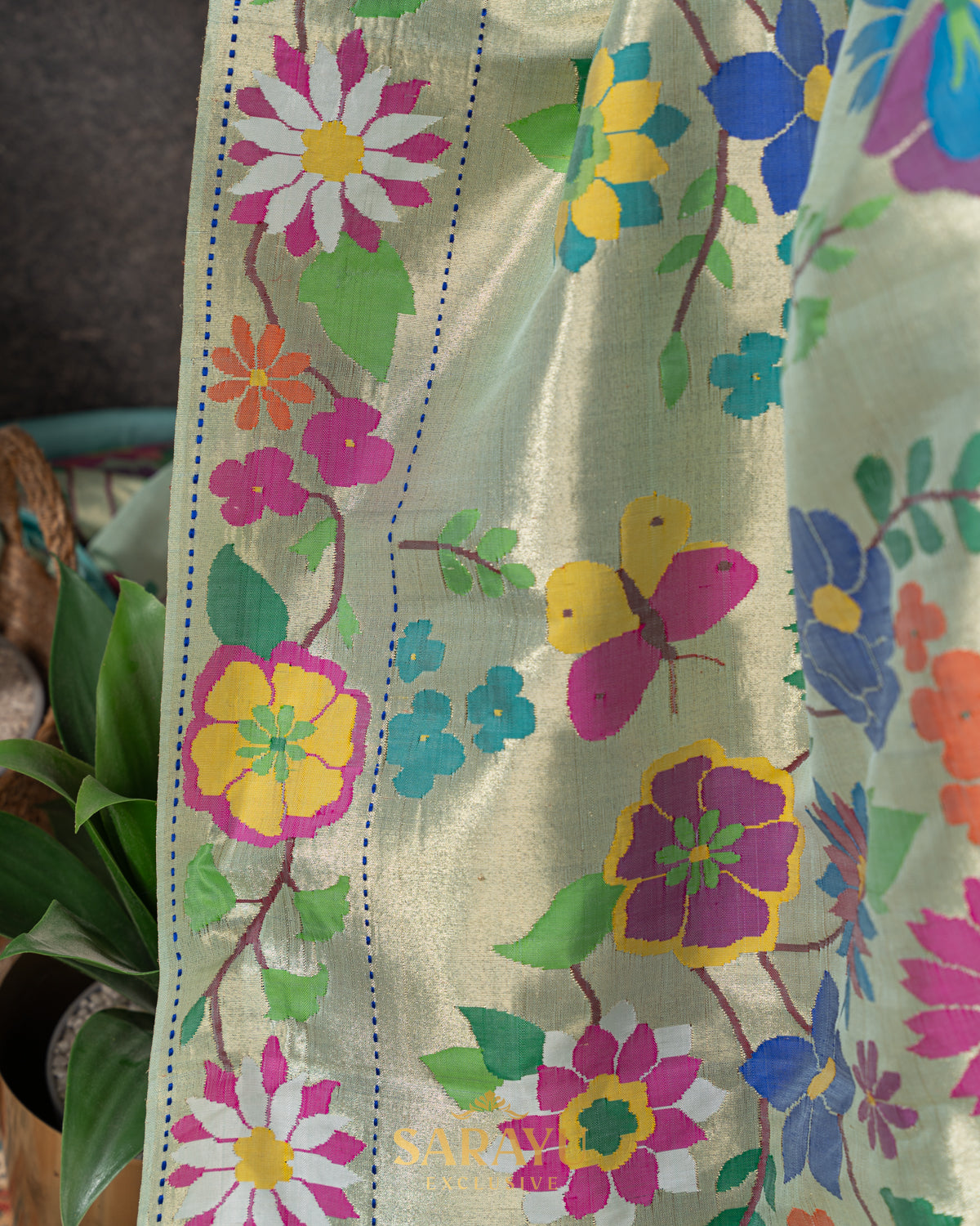 Ice Blue Pure Tissue Paithani All Over Saree