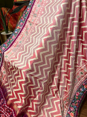 Twill Ikkat Machine Embroidered Saree