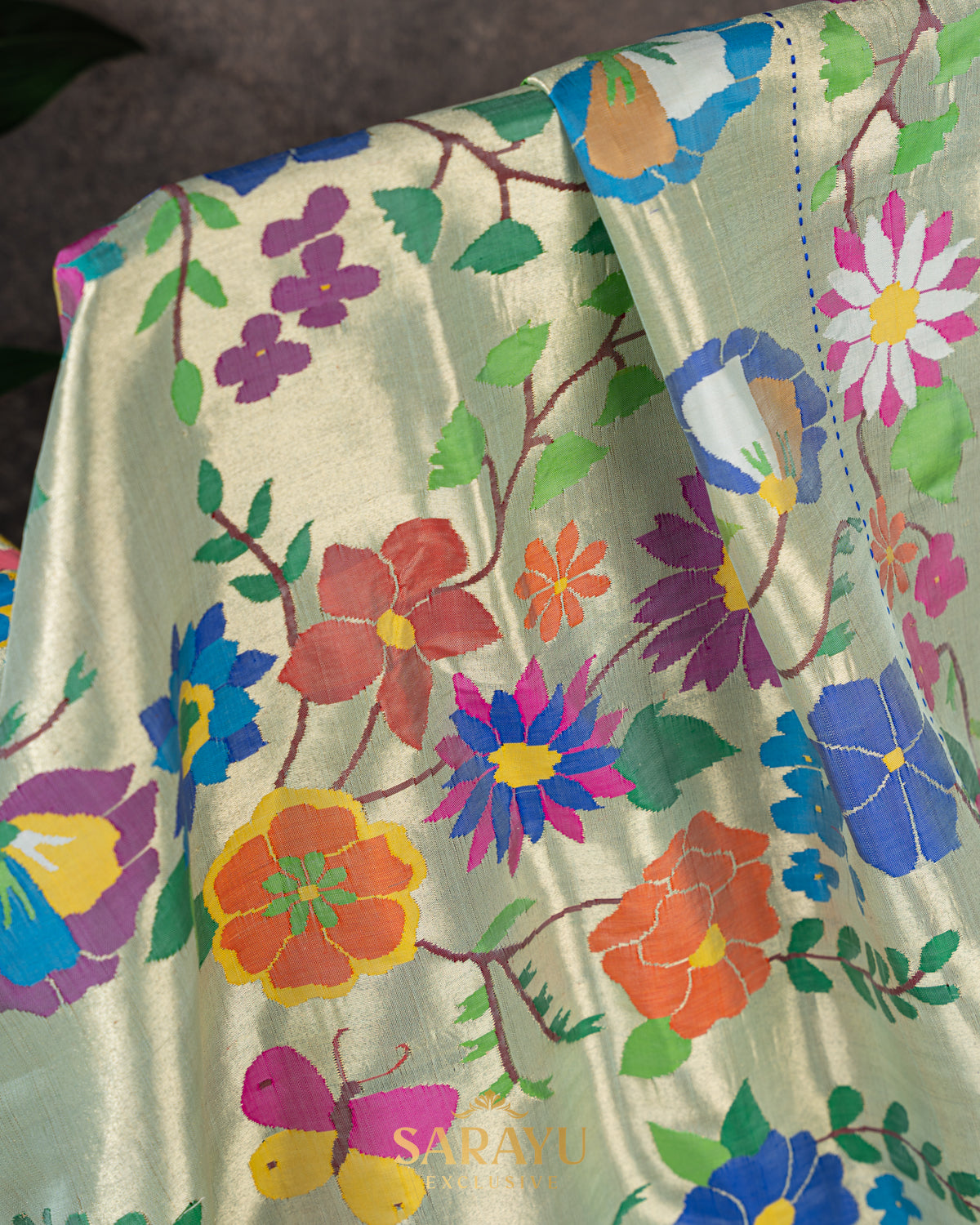 Ice Blue Pure Tissue Paithani All Over Saree