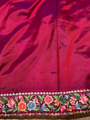 Twill Ikkat Machine Embroidered Saree