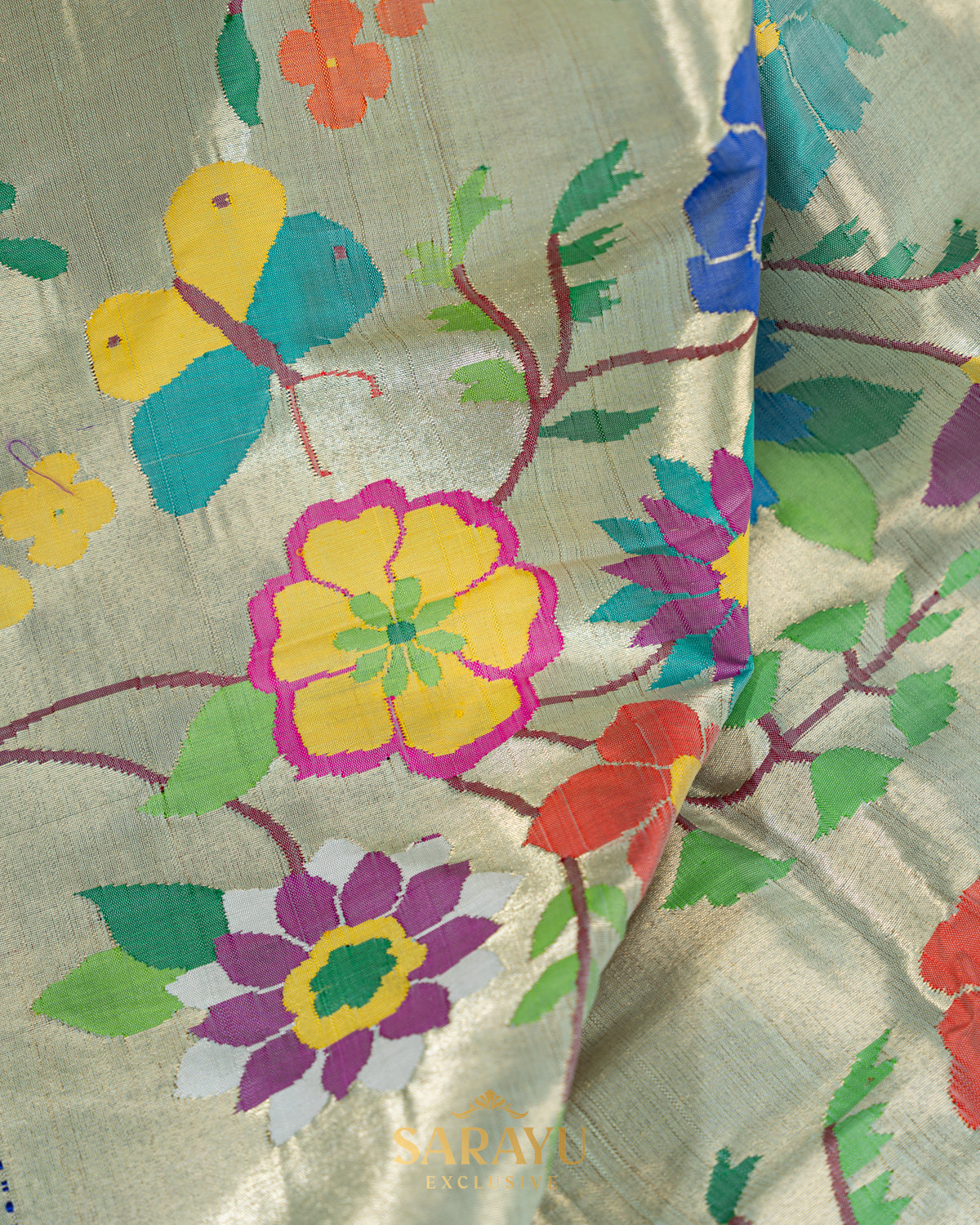 Ice Blue Pure Tissue Paithani All Over Saree