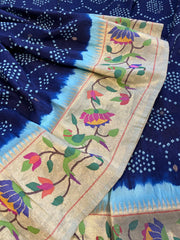Blue and Beige Pure Pathani Hand Bandhini Masterpiece