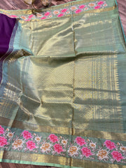 Magenta and Sage Green Pure Kanchi Silk