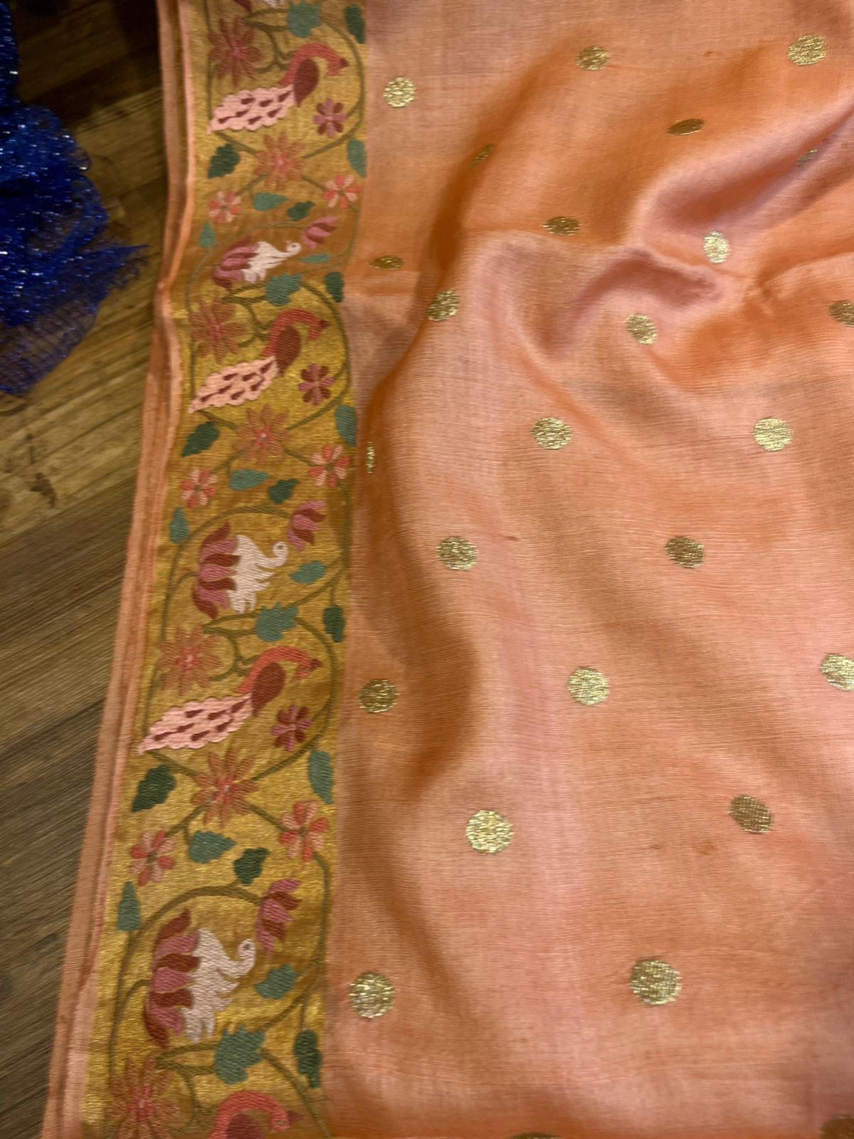 Peach Shade Pure Tussar Saree