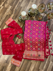 Pink and Red  Banrasi Exquisite Georgette