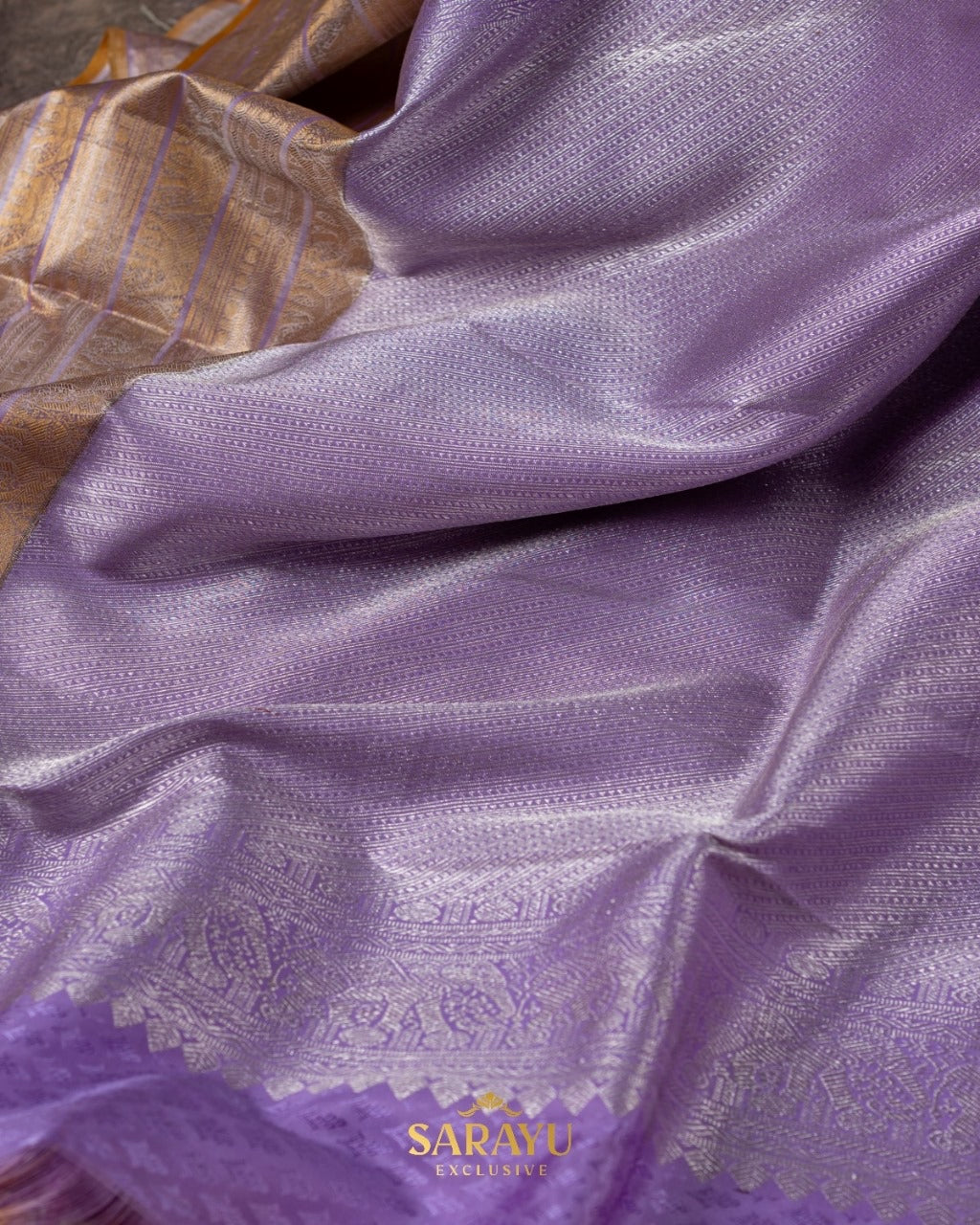 Soft powder blue and lavender brocade Kanchi pure silk
