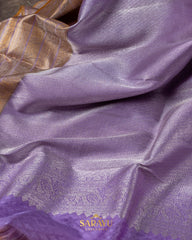 Soft powder blue and lavender brocade Kanchi pure silk