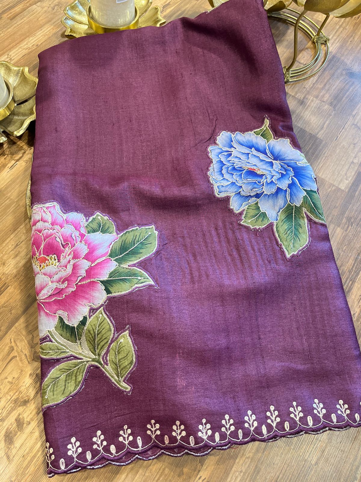 Wine Pure Tussar Saree