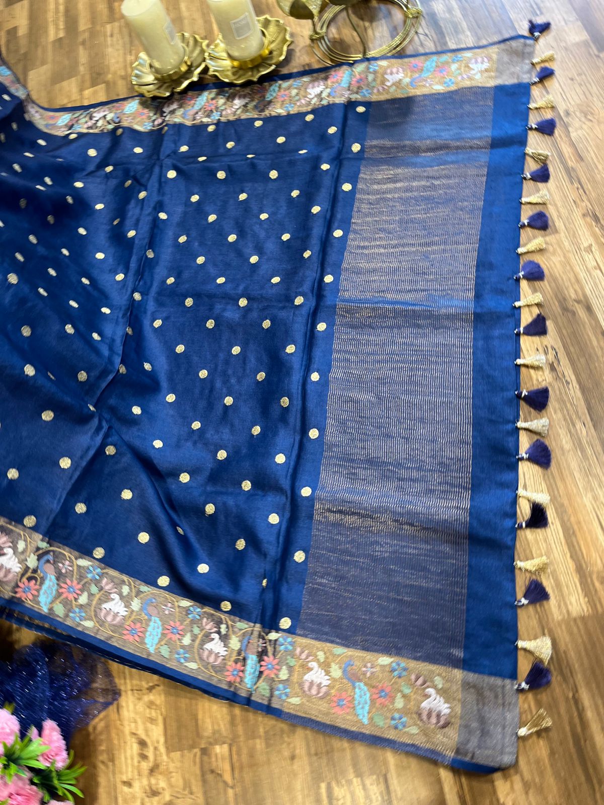 Navy Blue Shade Pure Tussar Saree