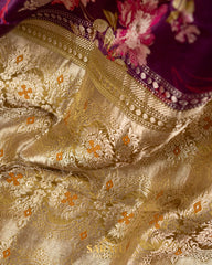Wine Color Statement Designer Banarasi Mashru Designer Digital Silks