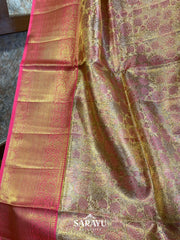 LIght Pink and Deep Peach Kanchi Pure Silk