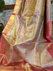 LIght Pink and Deep Peach Kanchi Pure Silk