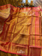 LIght Pink and Deep Peach Kanchi Pure Silk