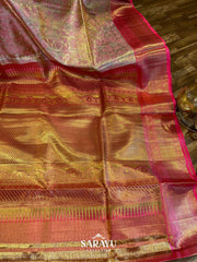 LIght Pink and Deep Peach Kanchi Pure Silk