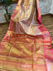 LIght Pink and Deep Peach Kanchi Pure Silk