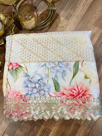 Halfwhite Designer Soft Drape Pure Kanchi Silk