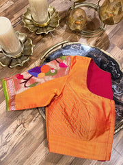 Orange Pathani Pure Silk Blouse