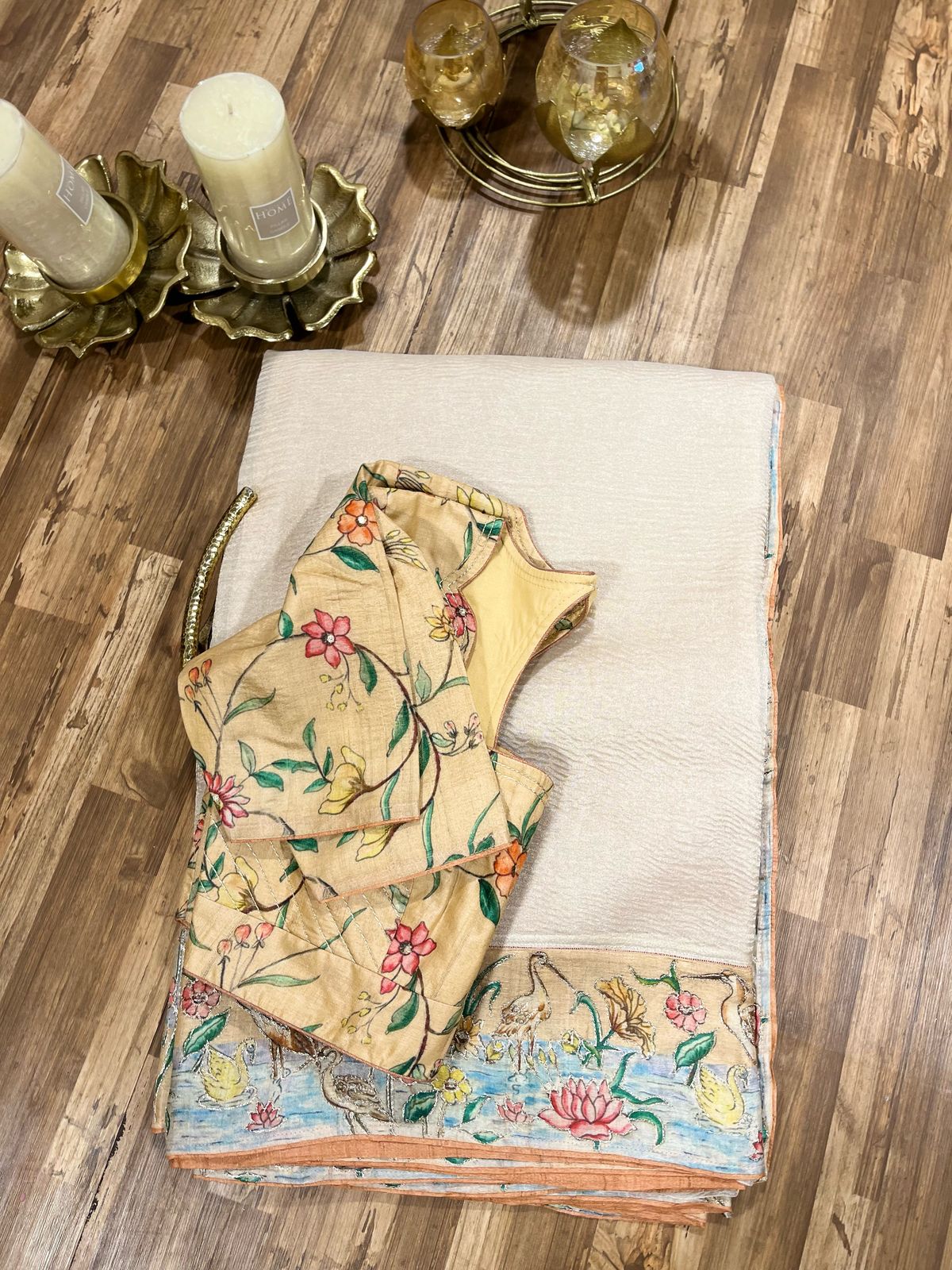 Cream Crushed Tissue Designer Organza