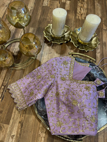 Lavender Raw-silk All Over Handworked Blouse