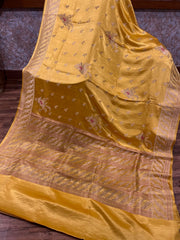 Mustard Yellow Banarasi Mashru Silk Saree