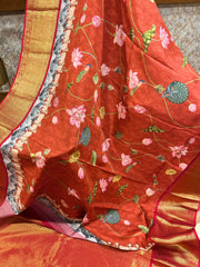 Brick Red Pure Kanchi Digital Silk