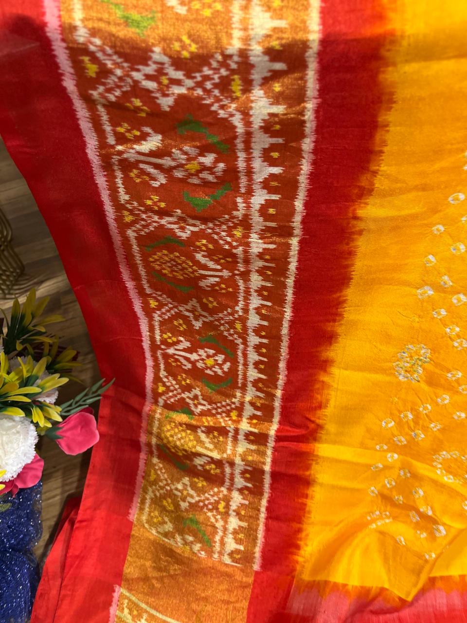 Bright and Beautiful Designer Hand Bandhini on Ikat