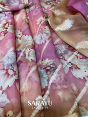 Pink Digital Handwoven Organza Pure Silks