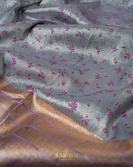 Soft powder blue and lavender brocade Kanchi pure silk