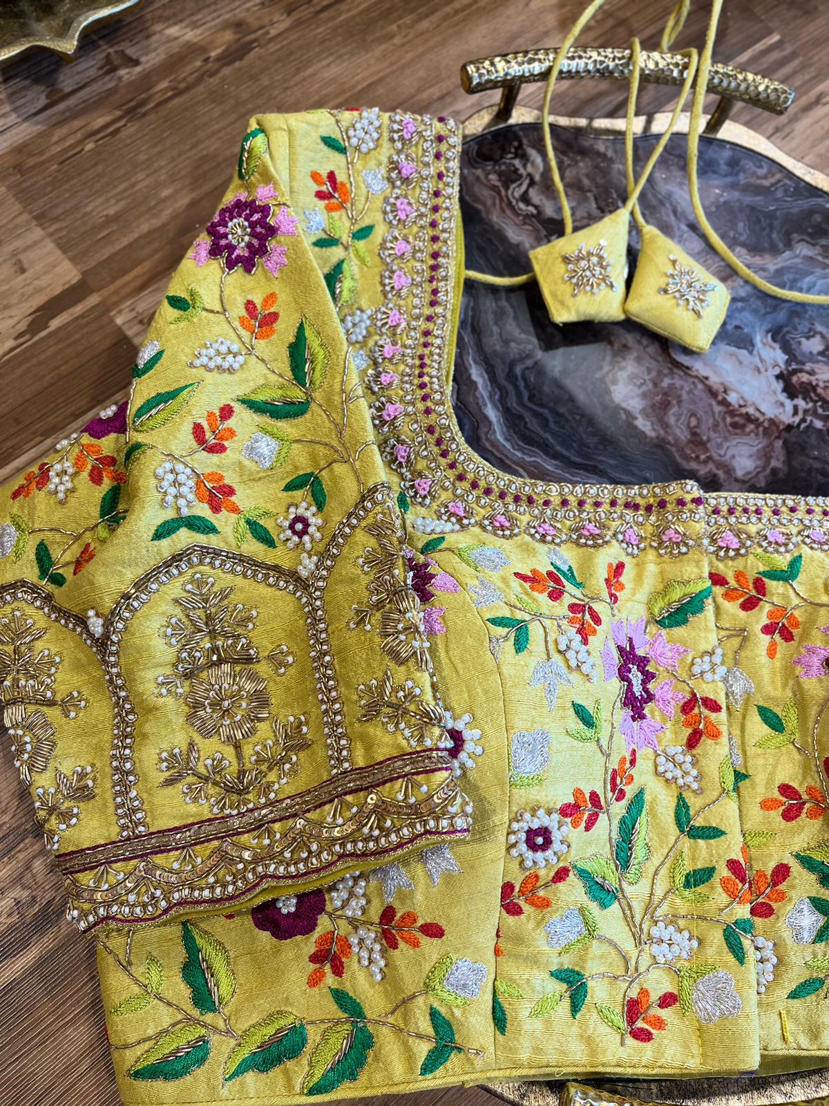 Intricately Handworked Yelloe Rawsilk Blouse