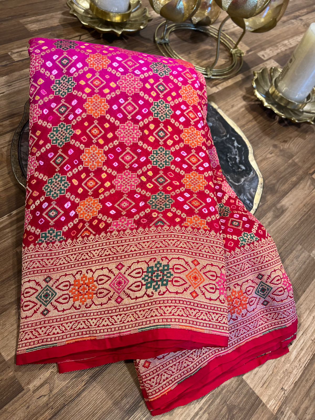Pink and Red  Banrasi Exquisite Georgette
