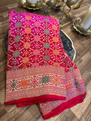 Pink and Red  Banrasi Exquisite Georgette