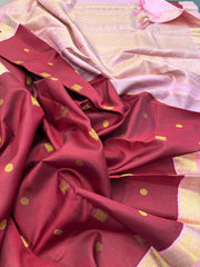Maroon and Rose Pink Pure Kanchi Vintage Pattu
