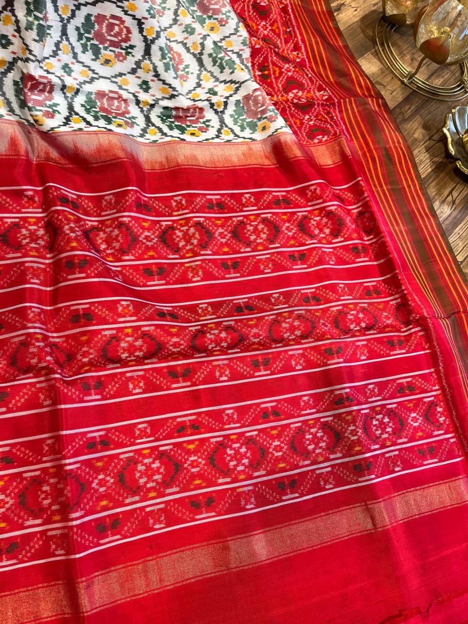 Beige and Red Twill ikkat