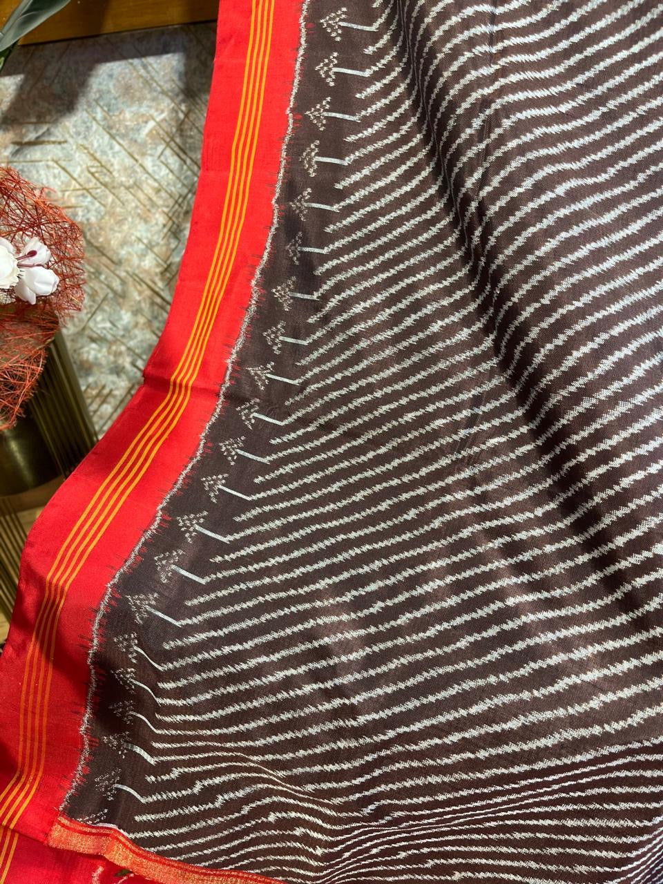 Brown and Red Twill ikkat