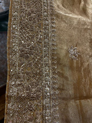 Golden Tissue Handloom Handworked Organza Saree