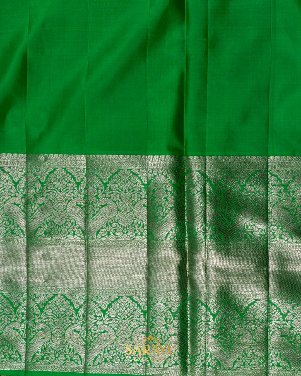 Rose Pink and Green Pure Kanchi Soft Brocade Silk