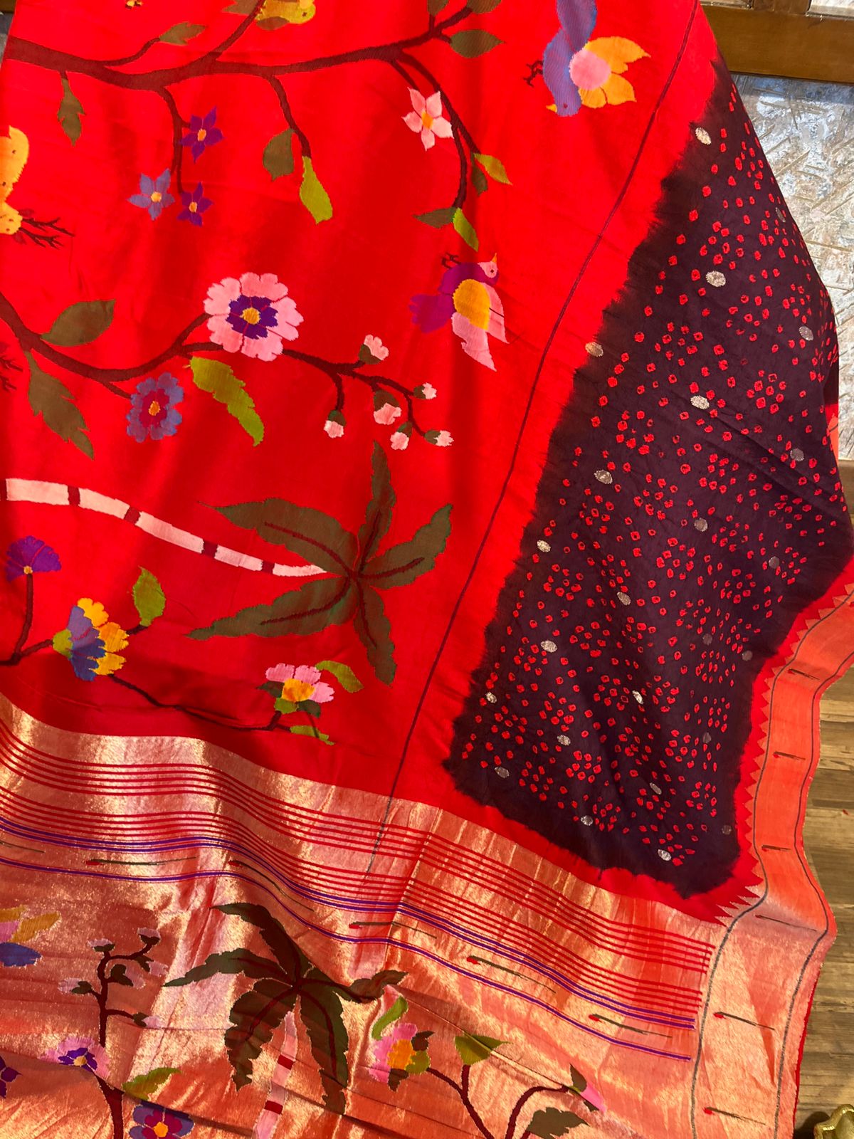 Designer half overall stunning hand Bandhini Pure Silk Paithani