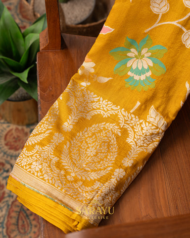 Gandham Yellow Meenaweave Pure Tussar Silk