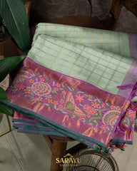 Light Sea Blue and Lavender Combination Exclusive Designer Pure  kanchi