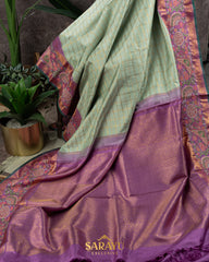 Light Sea Blue and Lavender Combination Exclusive Designer Pure  kanchi