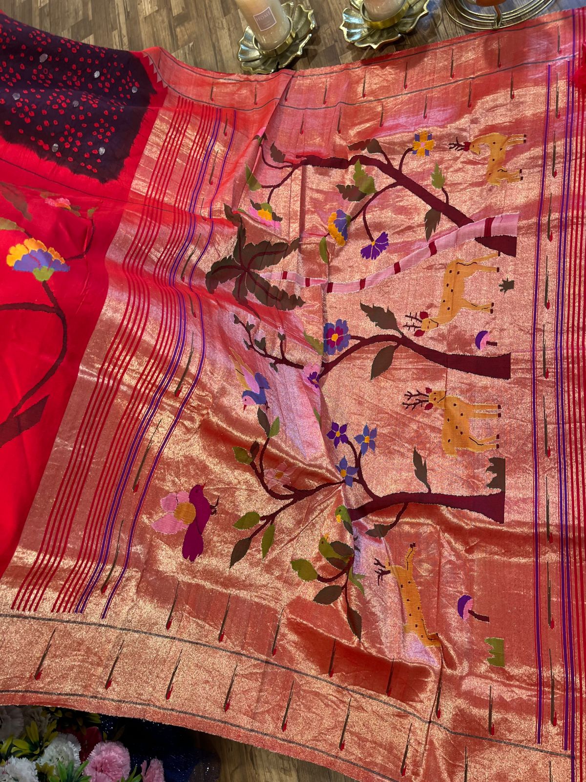 Designer half overall stunning hand Bandhini Pure Silk Paithani