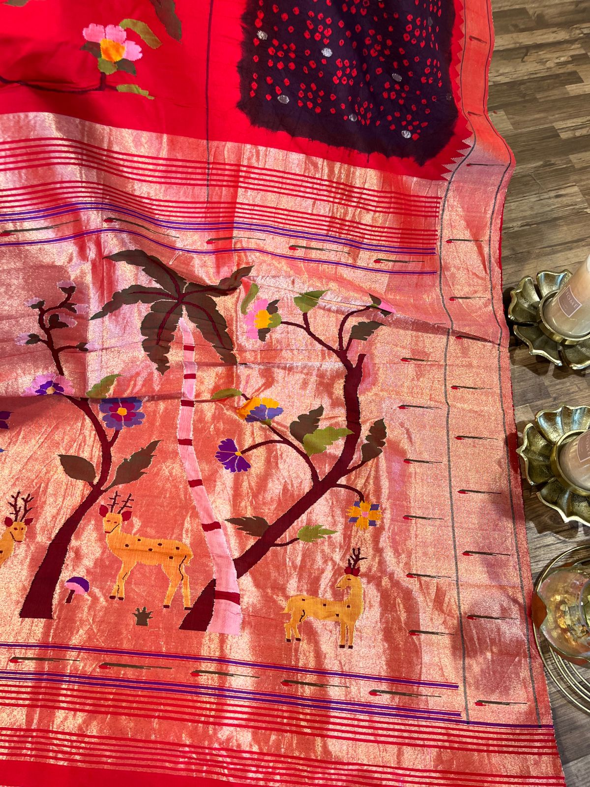 Designer half overall stunning hand Bandhini Pure Silk Paithani