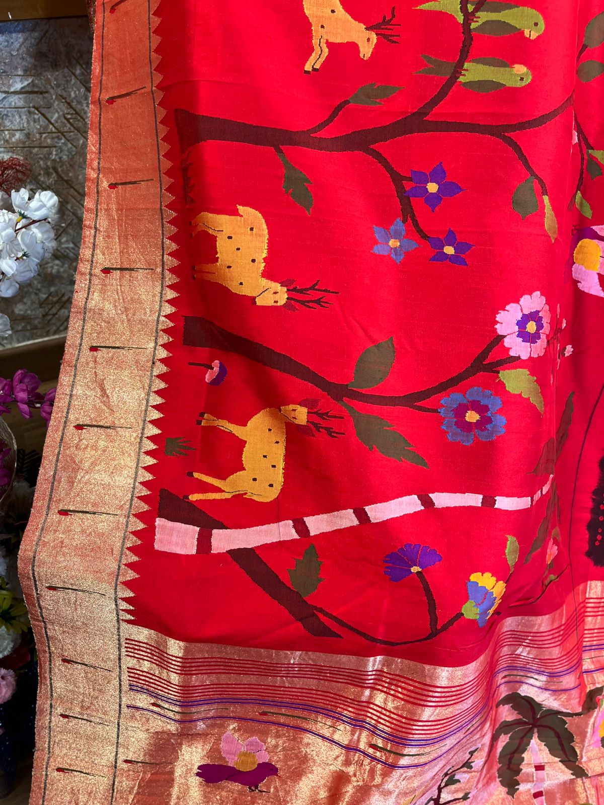 Designer half overall stunning hand Bandhini Pure Silk Paithani