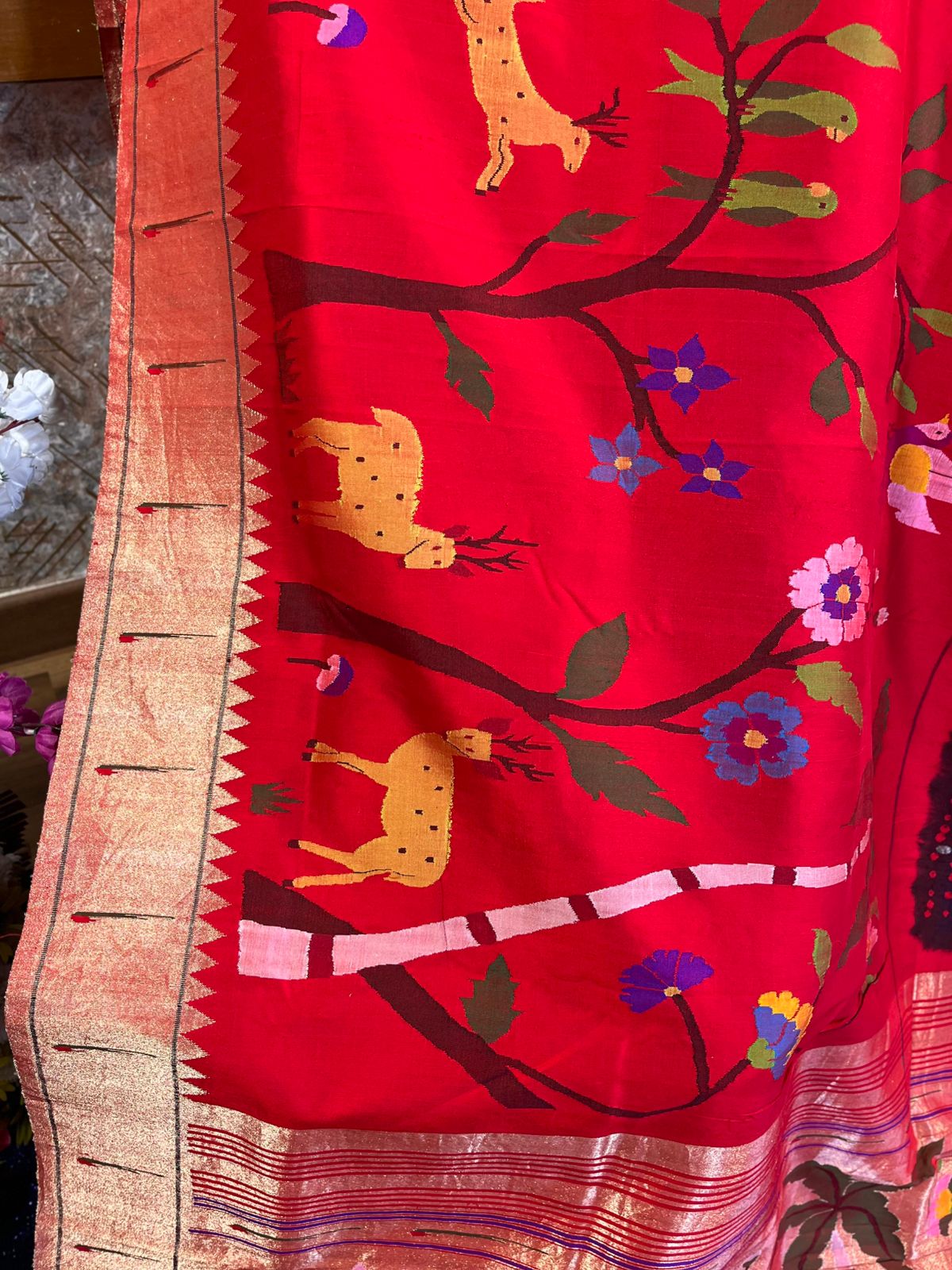 Designer half overall stunning hand Bandhini Pure Silk Paithani