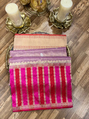 Lavender /Mauve Mix and Red Kora Tissue Banarasi