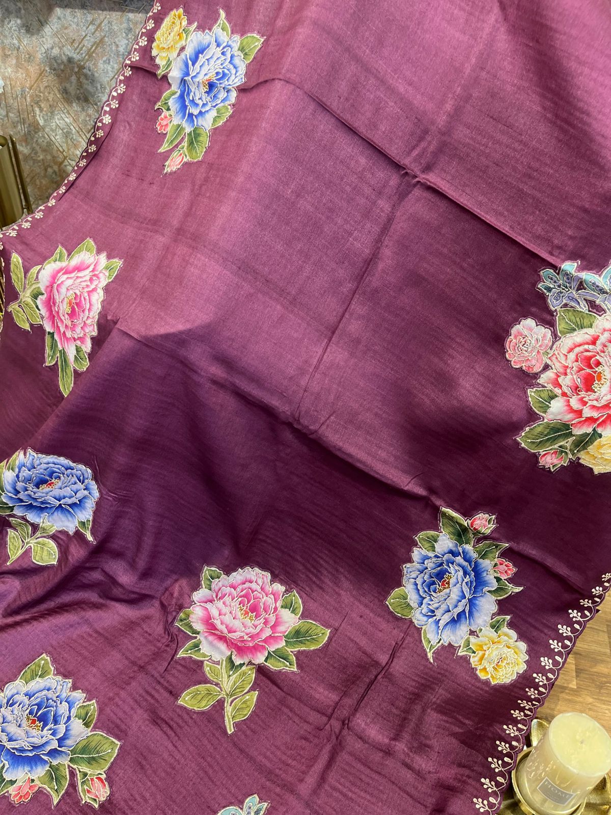 Wine Pure Tussar Saree