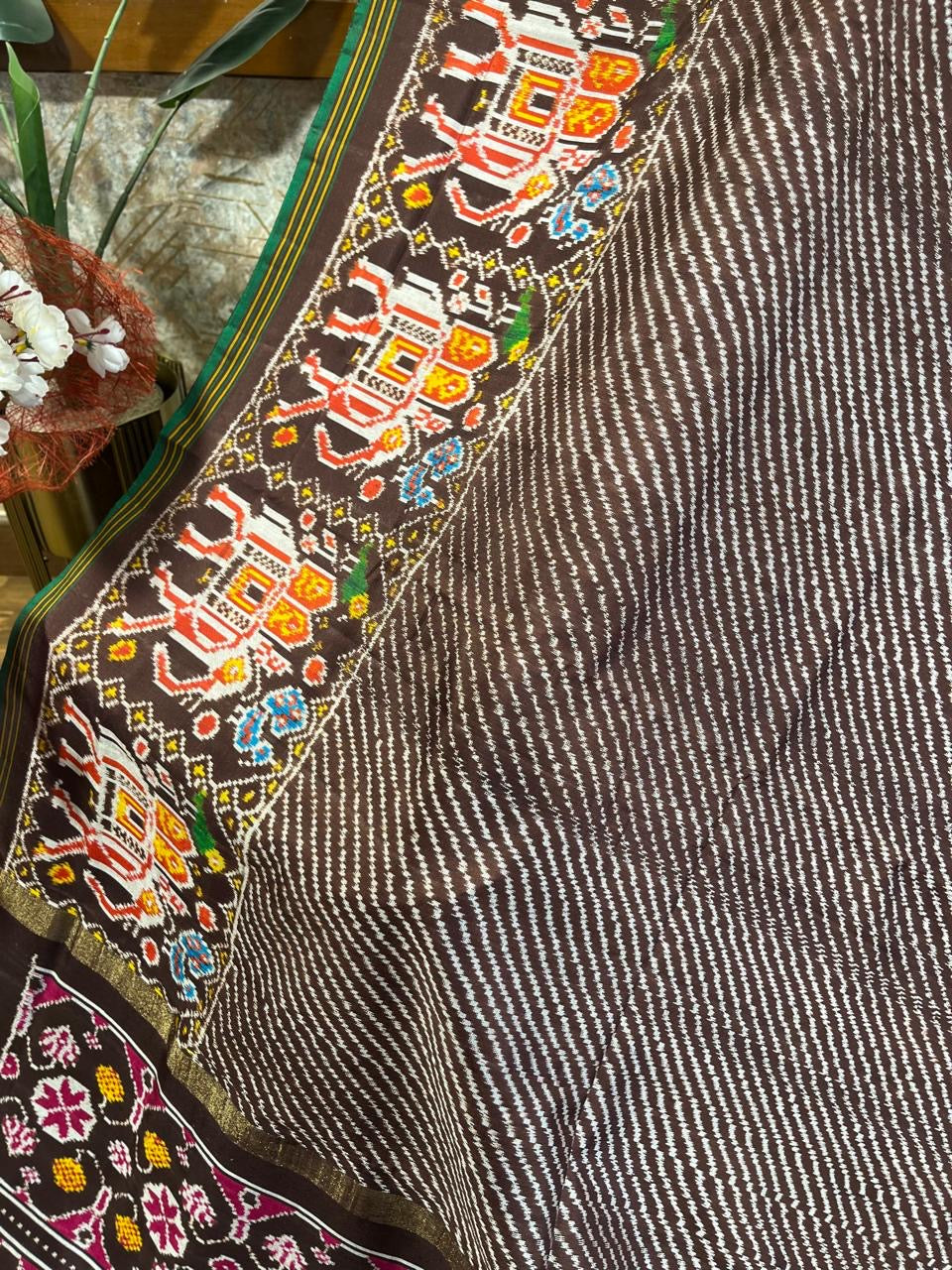 Dark Chocolate Brown Laheria Twill ikkat