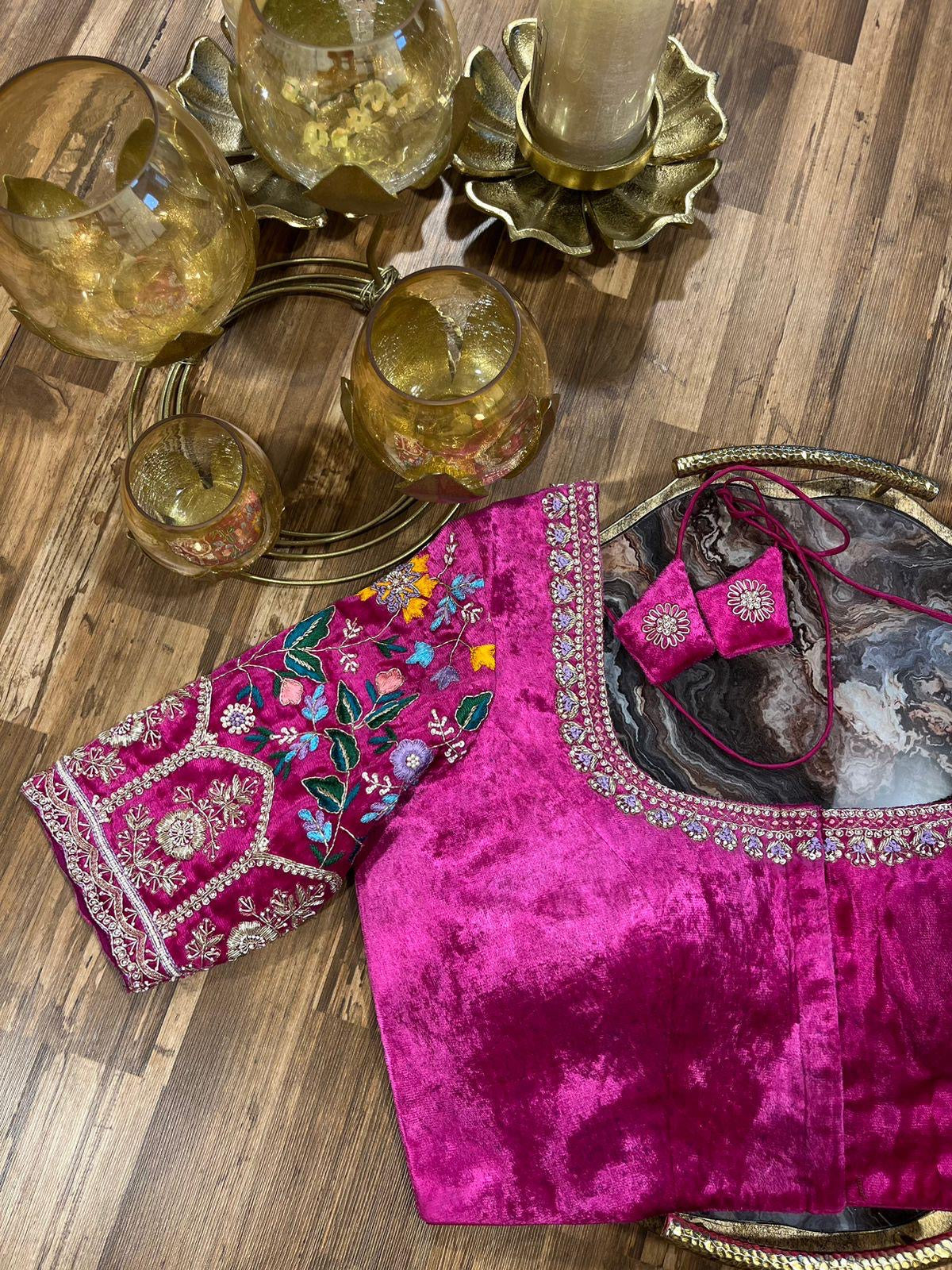 Rani Pink Velvet Handworked Blouse