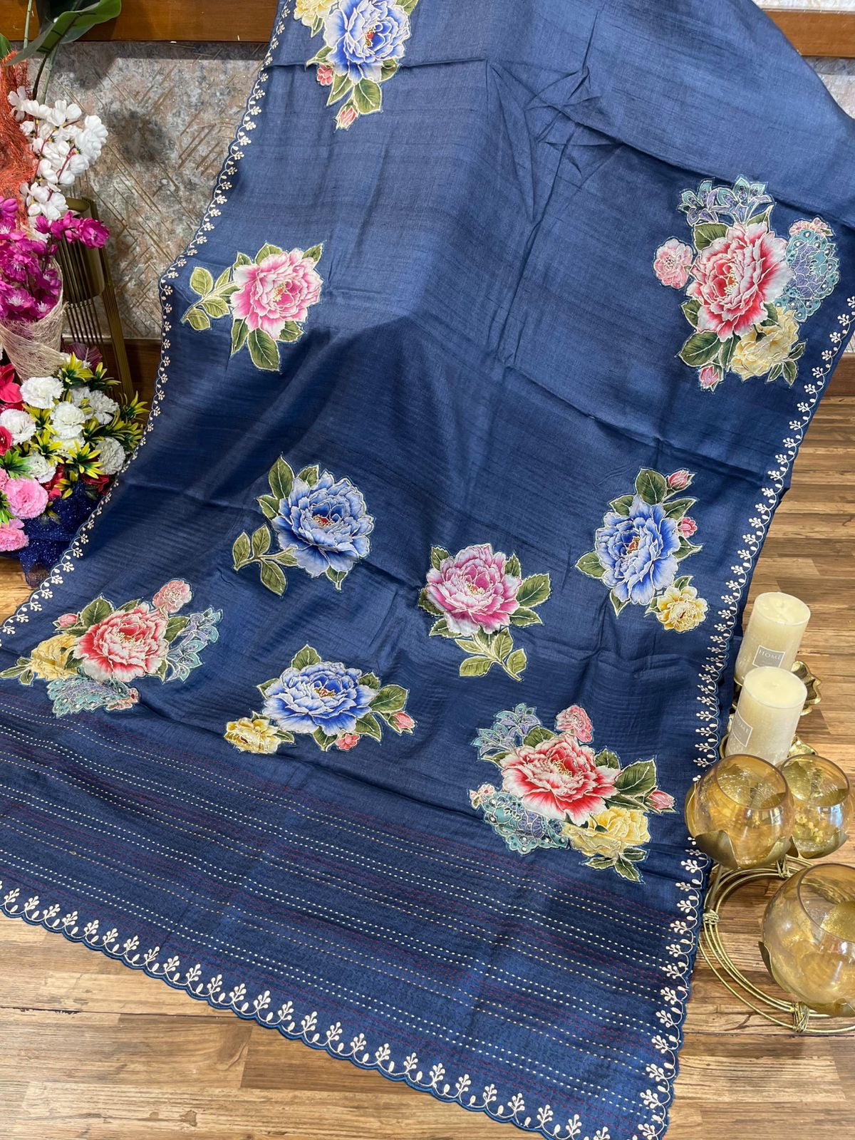 Navy Shade Pure Tussar Saree